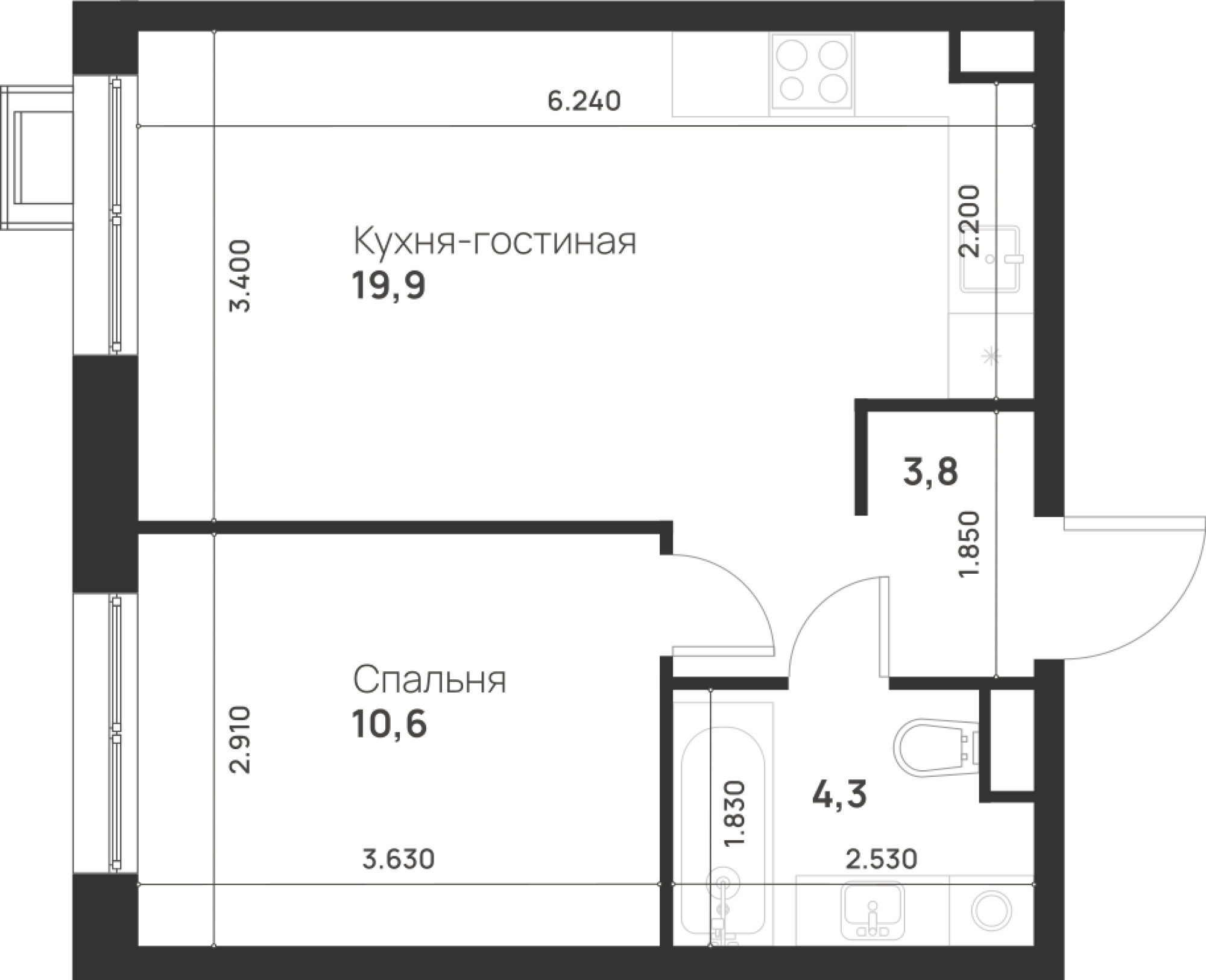 1-комнатная 38 м2 в ЖК Foreville корпус null этаж 2
