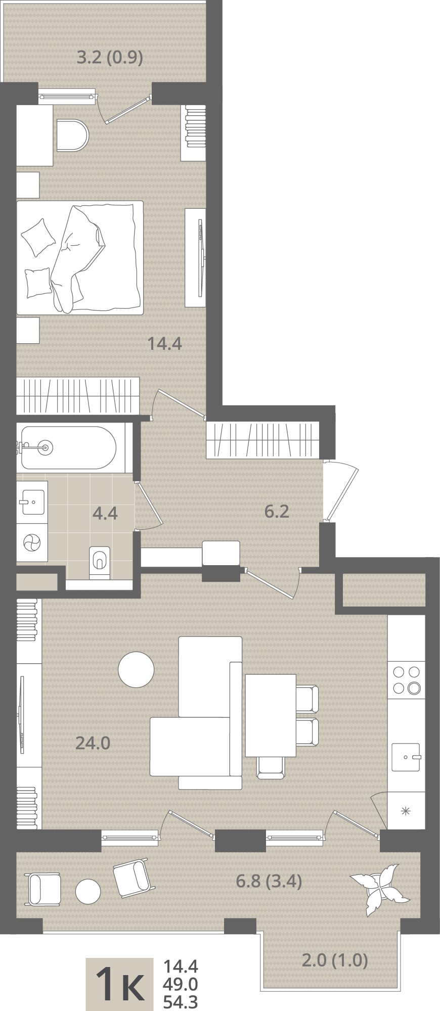 1-комнатная 54 м2 в ЖК МО’РЕ корпус null этаж 6