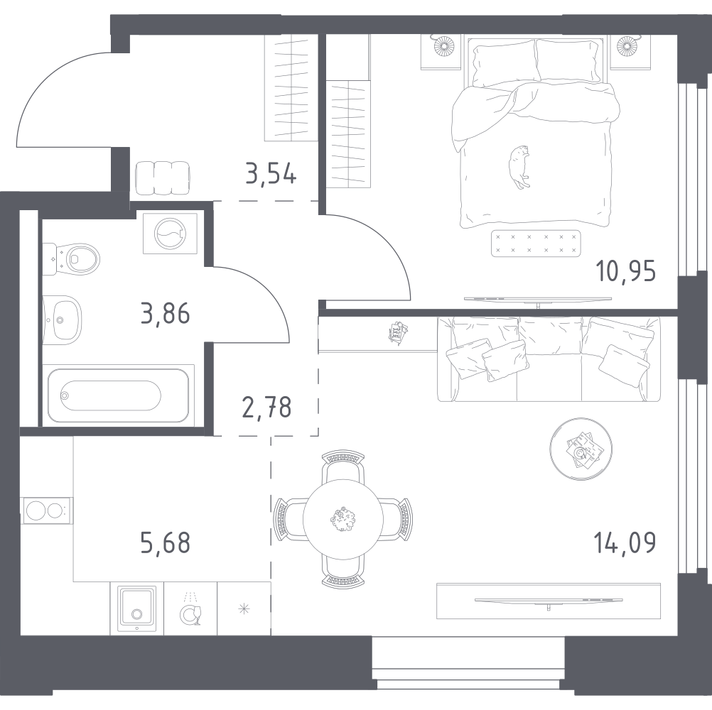 Студия 40 м2 в ЖК Космический Квартал корпус null этаж 14
