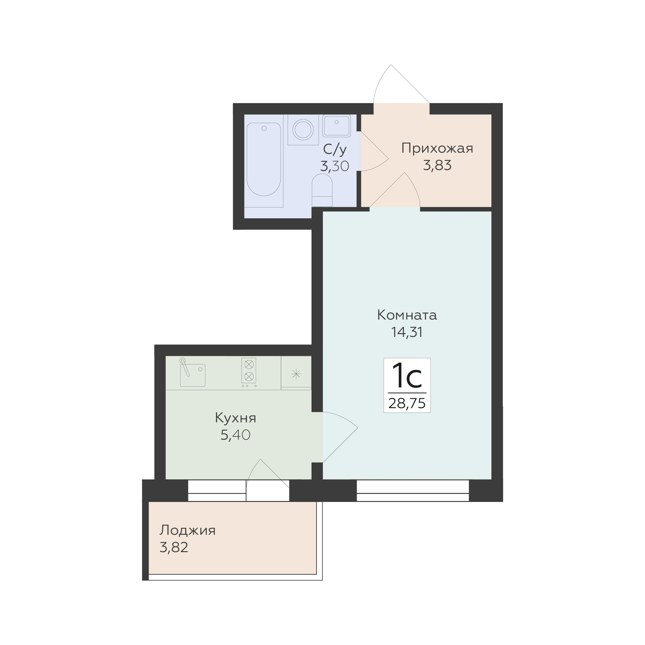 1-комнатная 28 м2 в ЖК Flora корпус null этаж 9