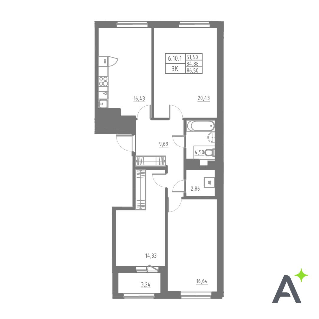 Студия 86 м2 в ЖК Аквилон SOLAR корпус null этаж 10