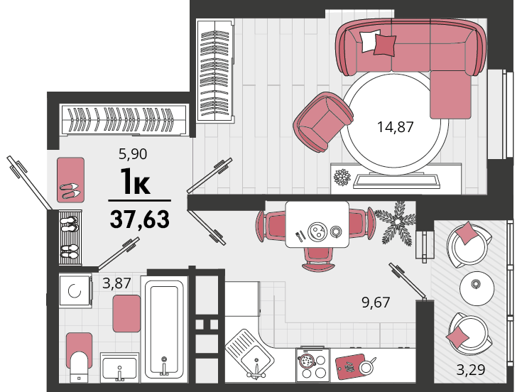 1-комнатная 36 м2 в ЖК Родные просторы корпус null этаж 14