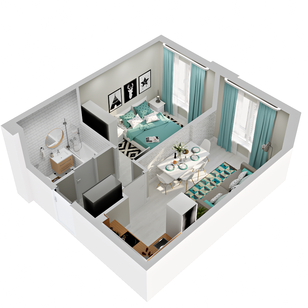 1-комнатная 37 м2 в ЖК Зеленая территория корпус null этаж 2