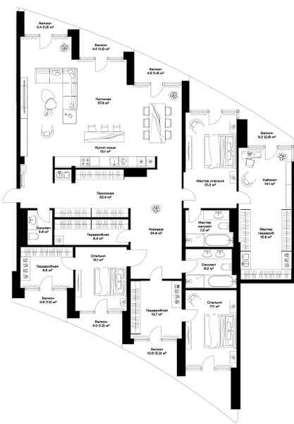 3-комнатная 264 м2 в ЖК Opus корпус null этаж 11