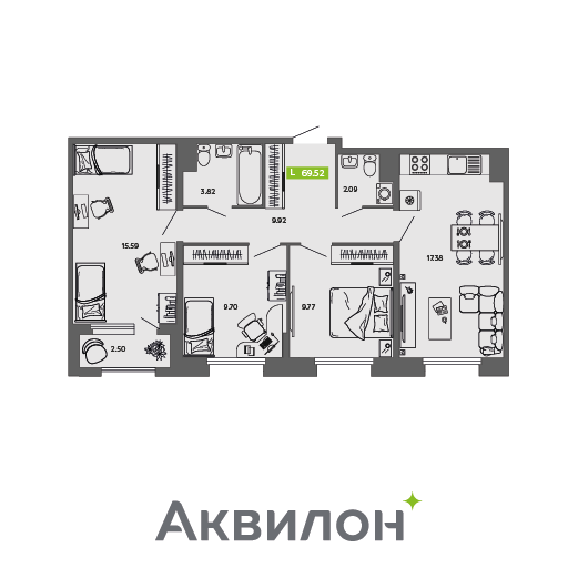 Студия 69 м2 в ЖК Аквилон CITY Towers корпус null этаж 6