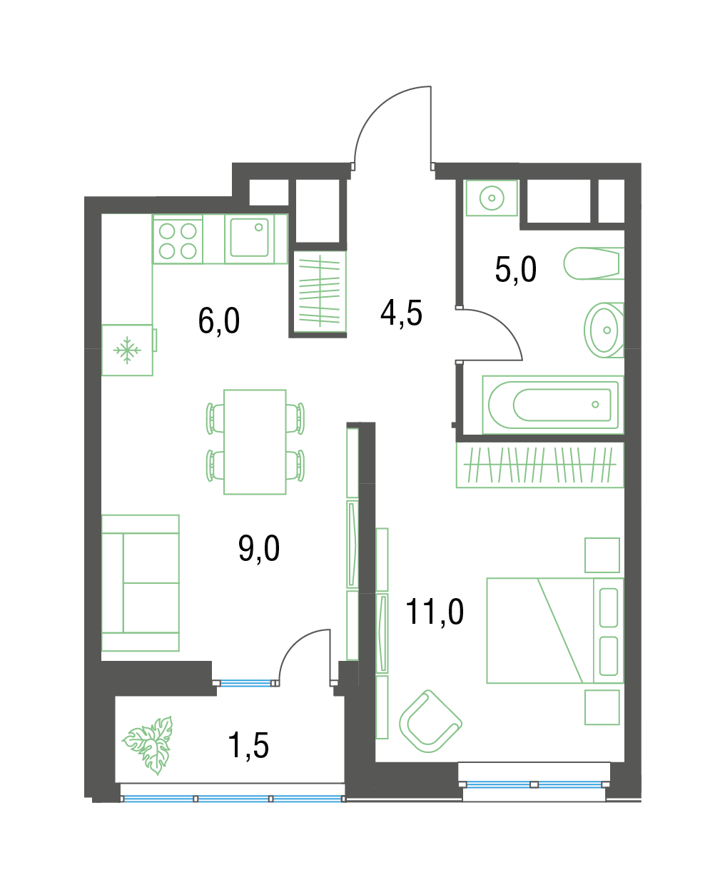 2-комнатная 36 м2 в ЖК Русич Новые Котельники корпус null этаж 25