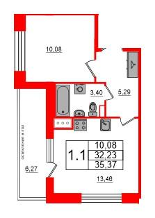 1-комнатная 32 м2 в ЖК Титул в Московском корпус null этаж 8