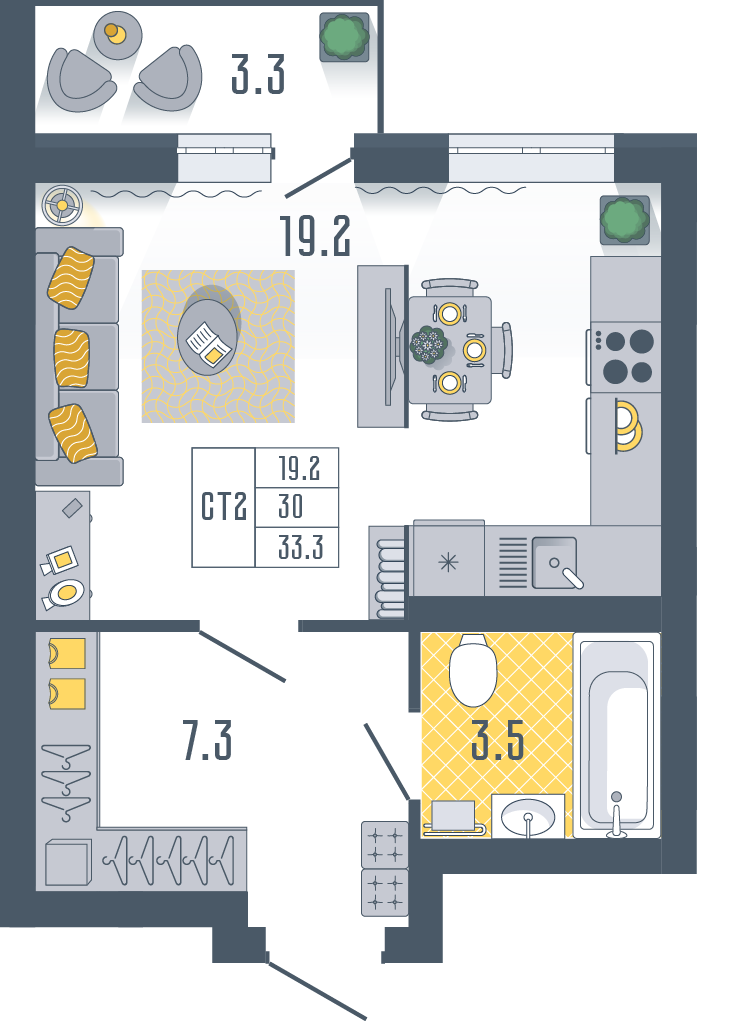 Студия 33 м2 в ЖК Солнечный город корпус null этаж 3