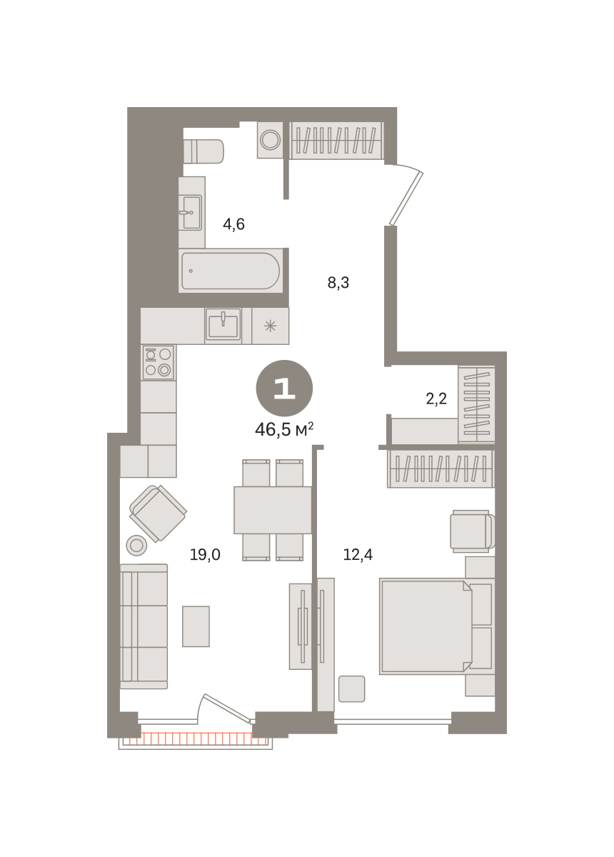 1-комнатная 46 м2 в ЖК Квартал Герцена корпус null этаж 11