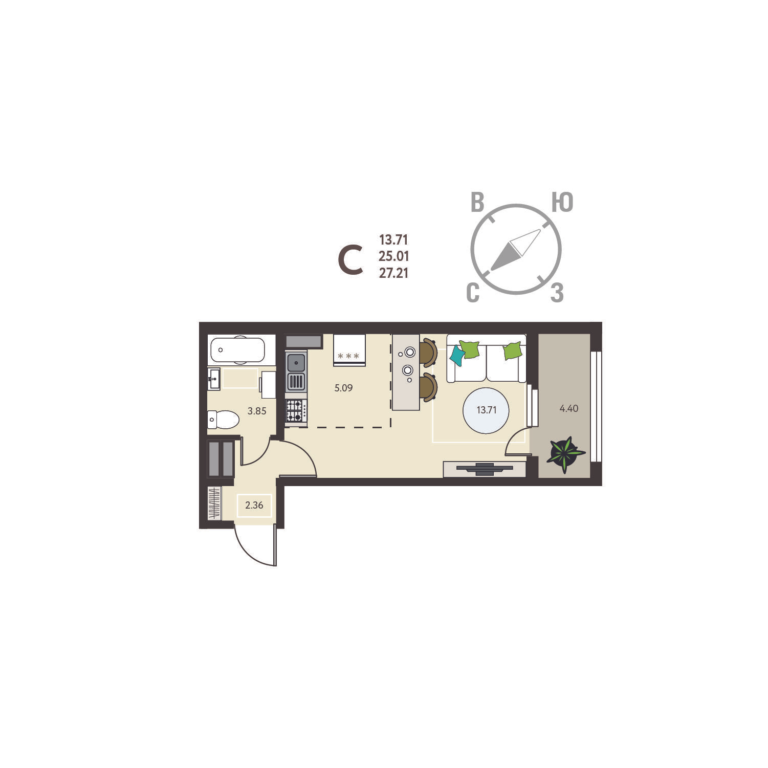 Студия 27 м2 в ЖК Инстеп.Сити корпус null этаж 12