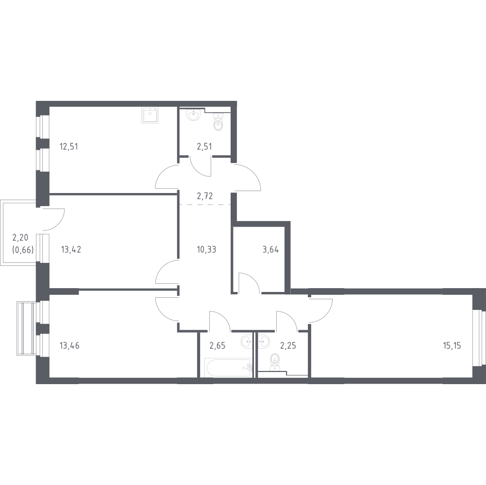 3-комнатная 79 м2 в ЖК Рублёвский Квартал корпус null этаж 5