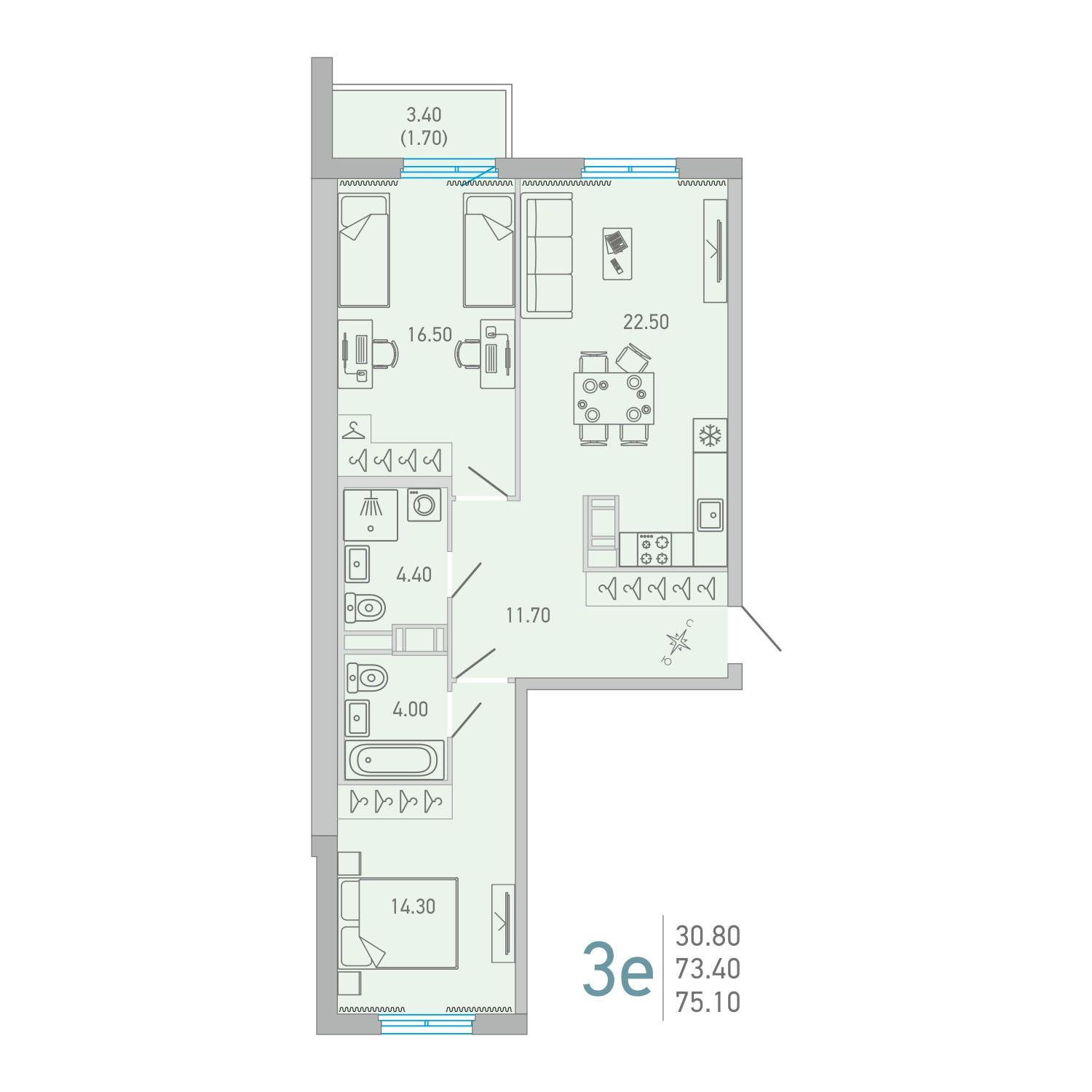 2-комнатная 75 м2 в ЖК LOVO корпус null этаж 13