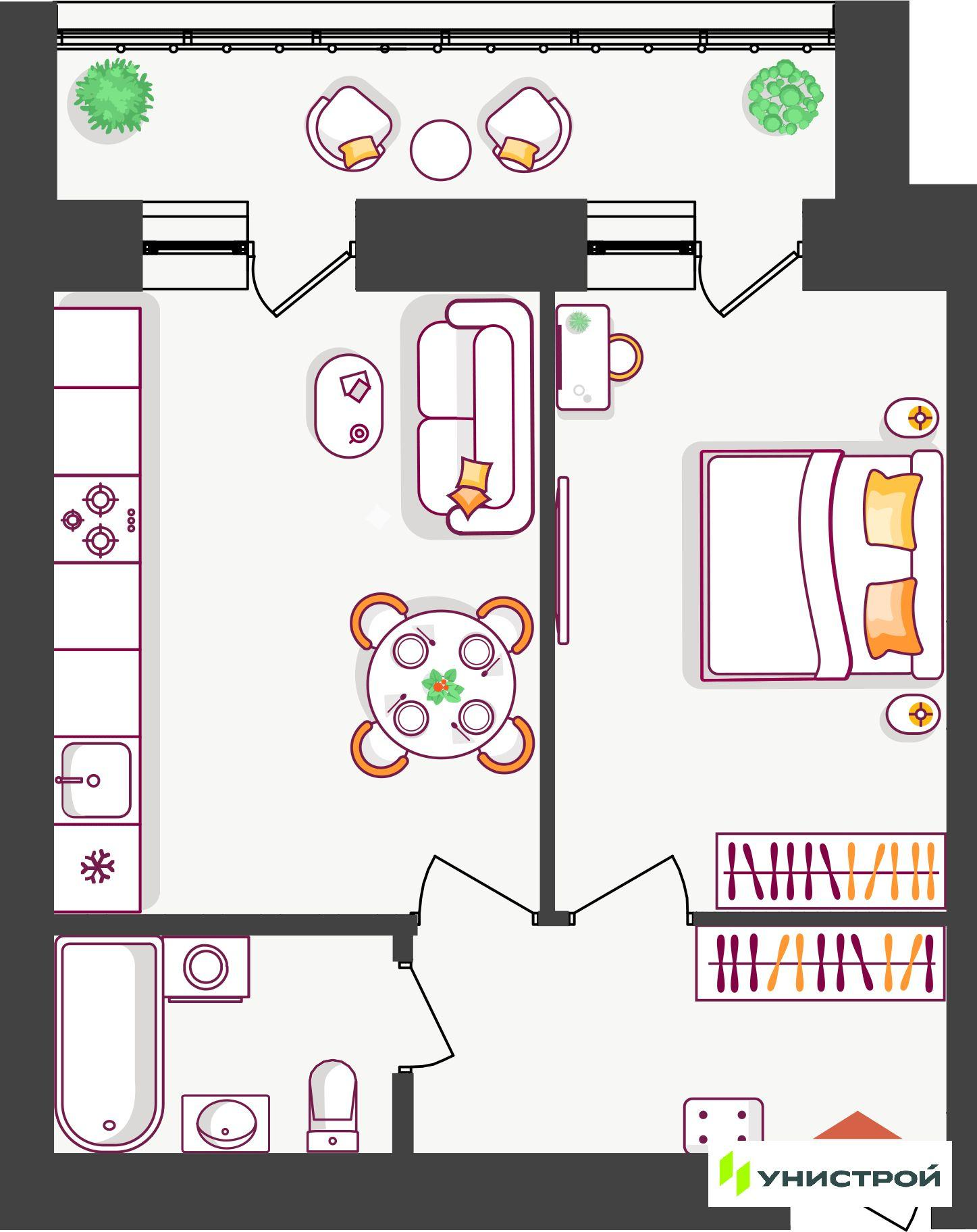 1-комнатная 38 м2 в ЖК Южный бульвар корпус null этаж 5