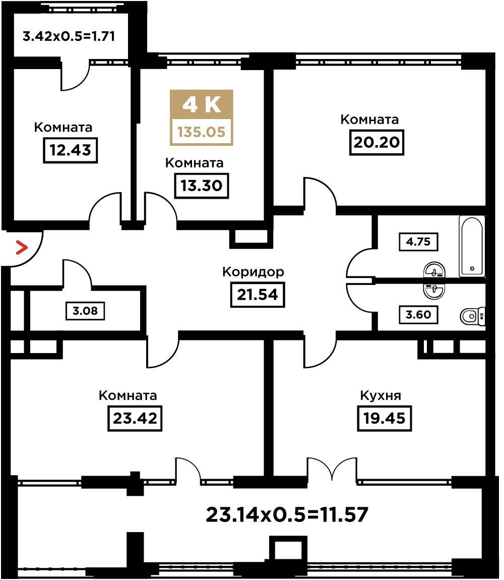 4-комнатная 135 м2 в ЖК Сердце корпус null этаж 10