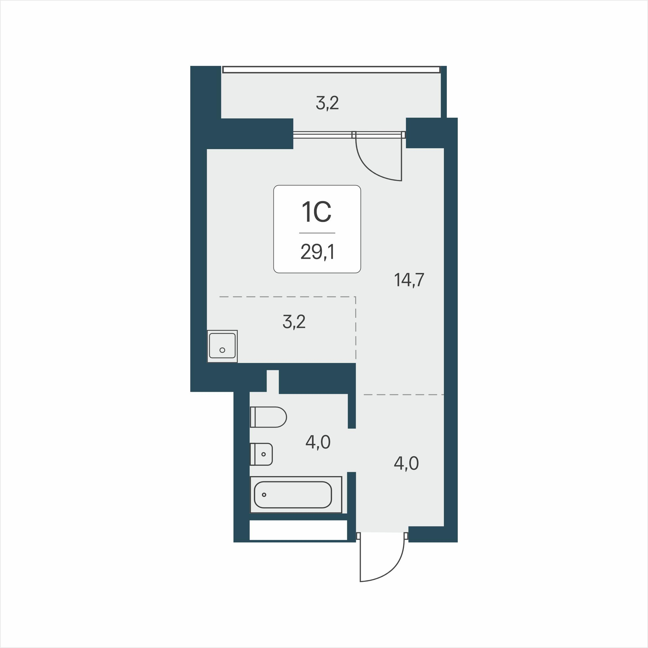 Студия 29 м2 в ЖК Расцветай на Кропоткина корпус null этаж 11