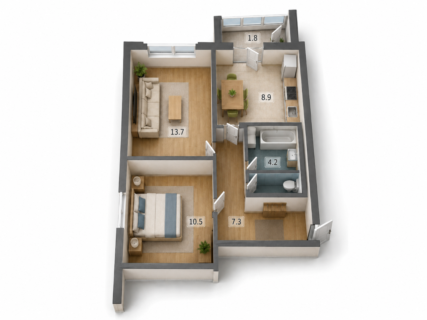 2-комнатная 48.7 м2 в ЖК undefined корпус null этаж 14