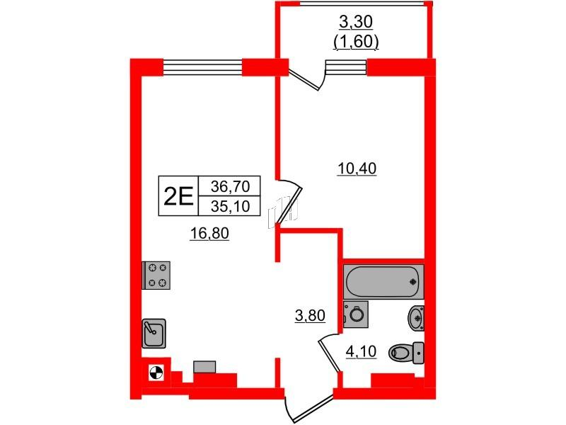 1-комнатная 36 м2 в ЖК River Park-2 корпус null этаж 5