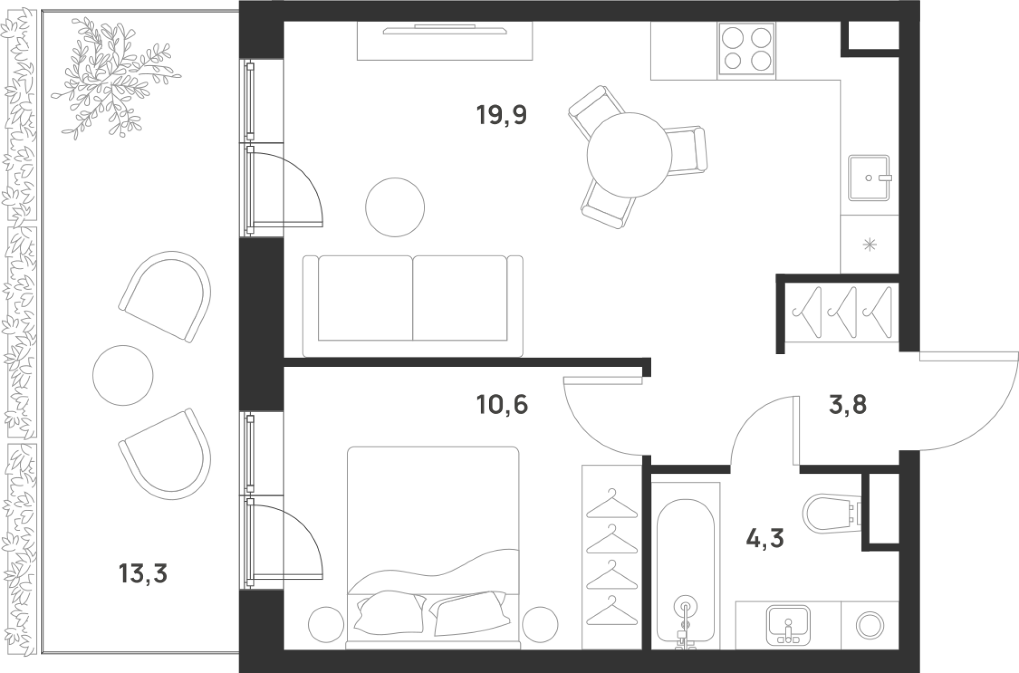 1-комнатная 42 м2 в ЖК Foreville корпус null этаж 1