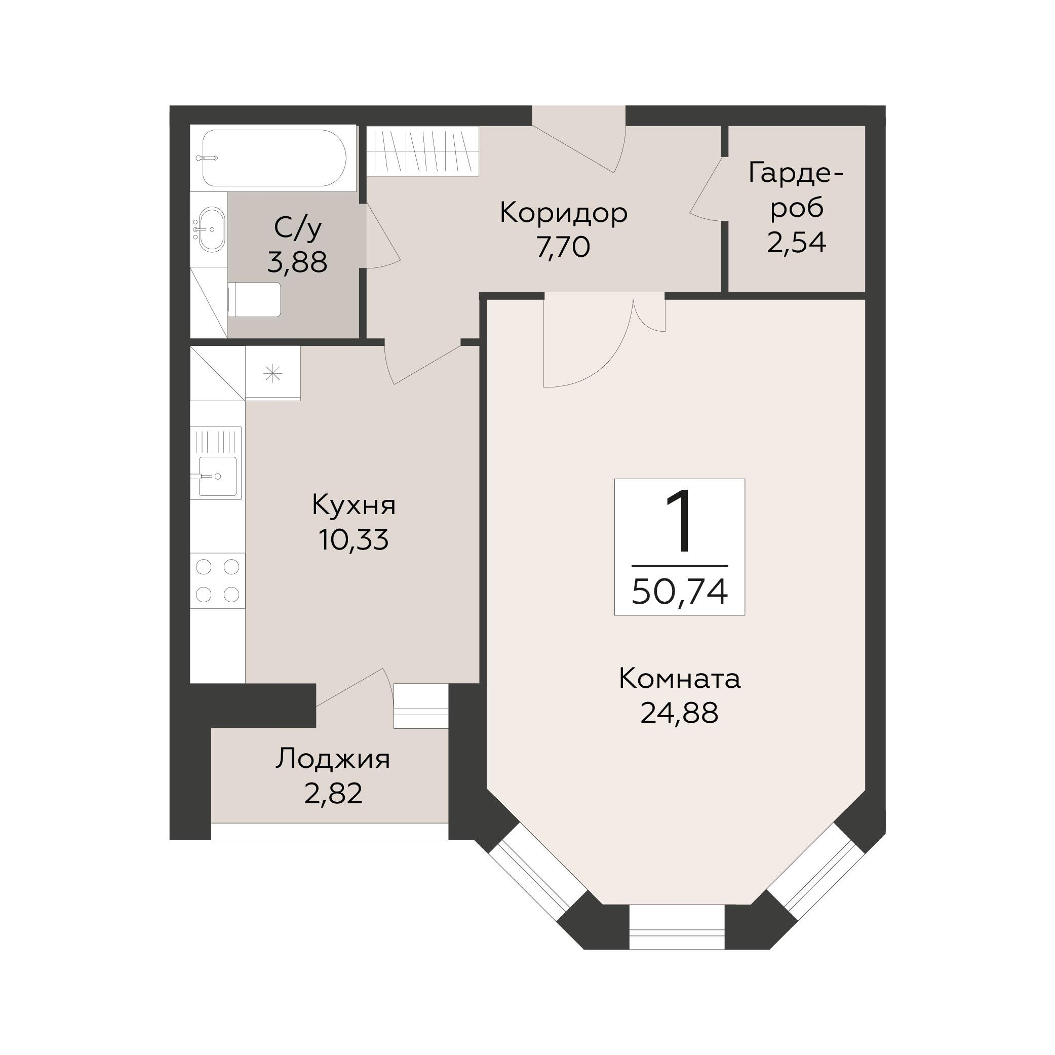 1-комнатная 50 м2 в ЖК Пахра Сити корпус null этаж 15