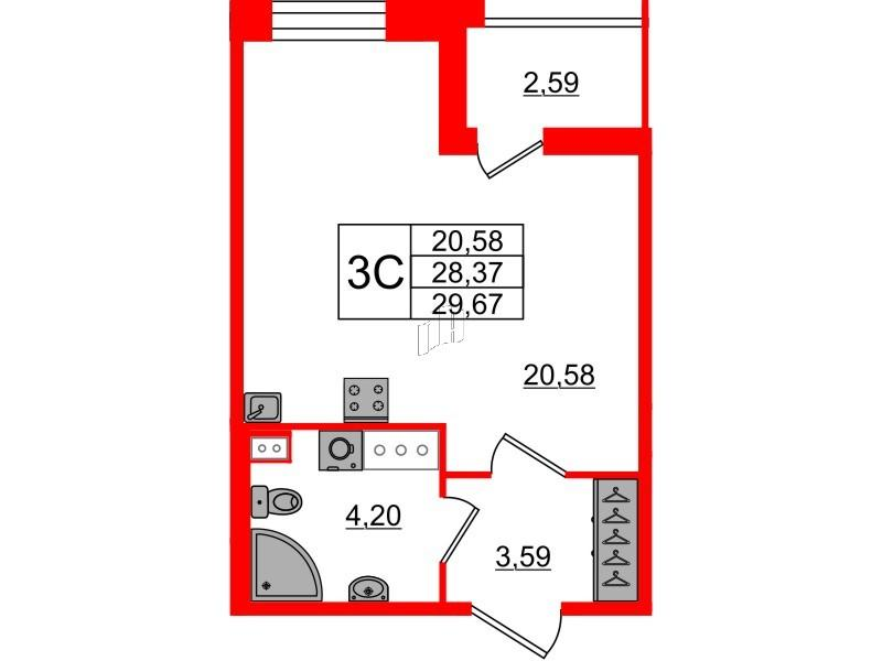 Студия 27 м2 в ЖК Прайм Приморский корпус null этаж 8