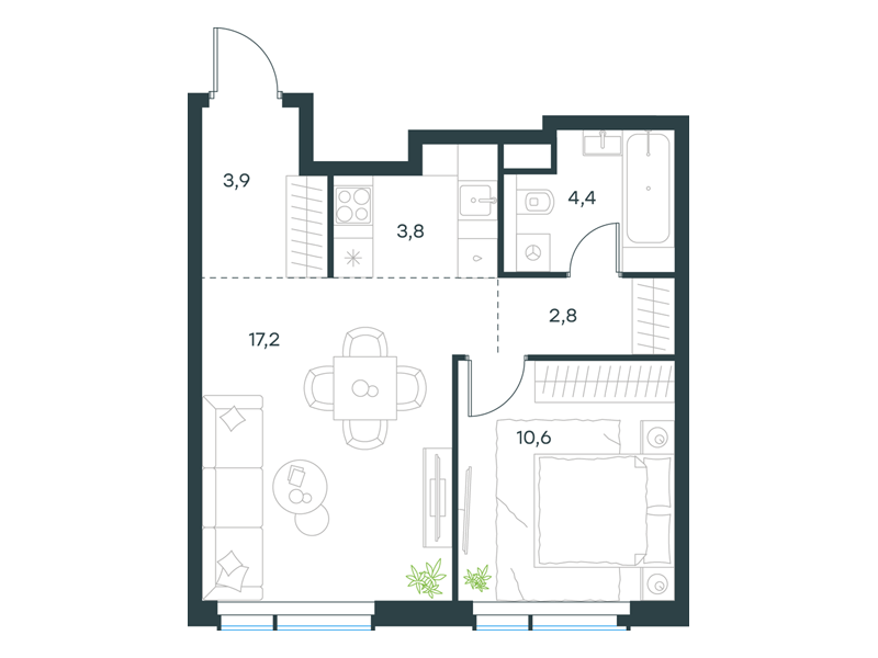 2-комнатная 42 м2 в ЖК Павелецкая Сити корпус null этаж 2