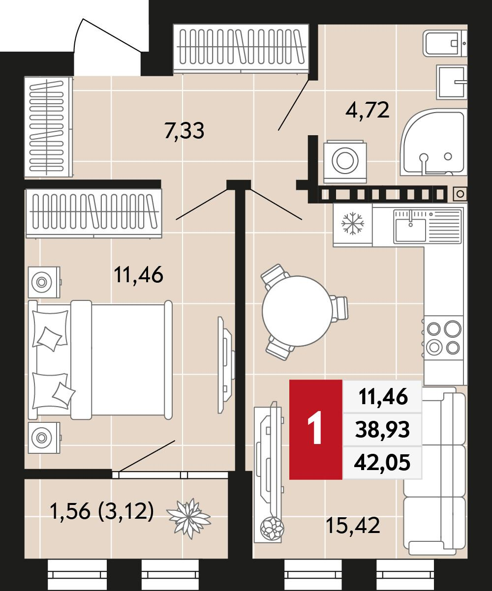 1-комнатная 42 м2 в ЖК Невский корпус null этаж 14