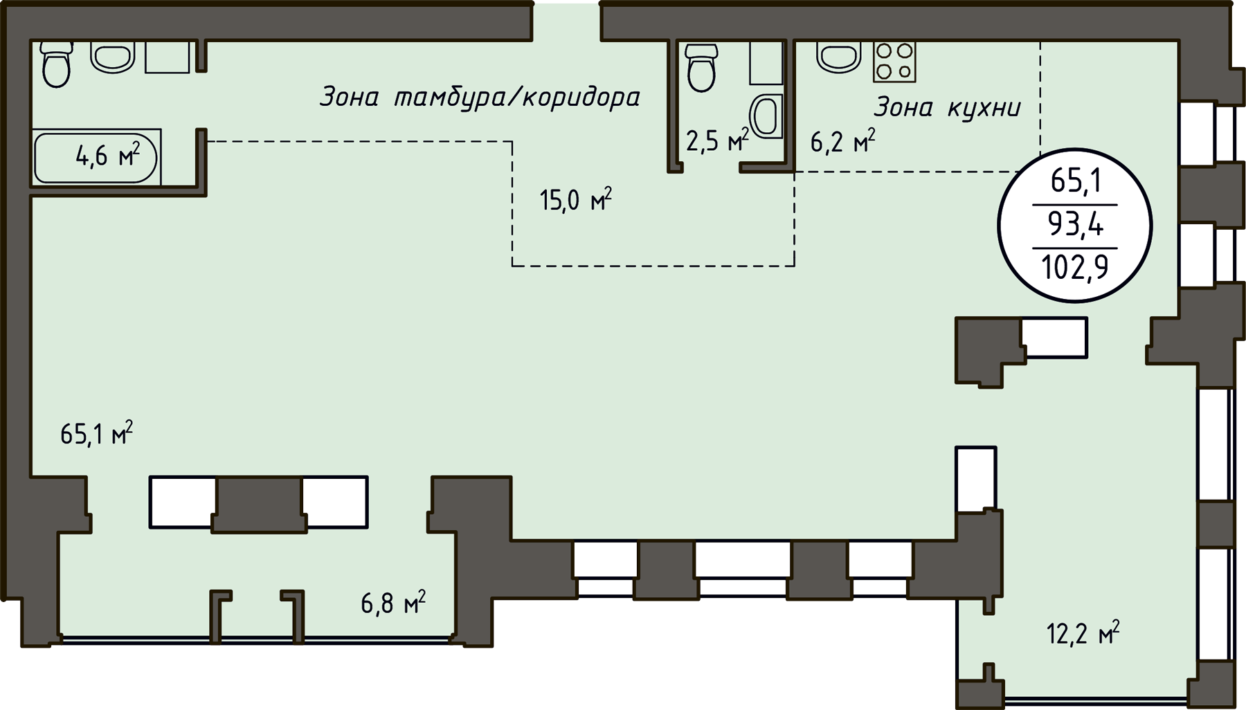 3-комнатная 102.9 м2 в ЖК undefined корпус null этаж 6