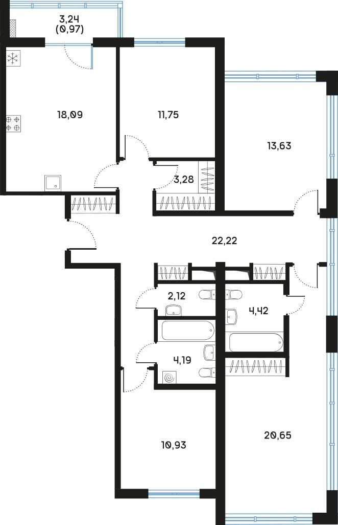 4-комнатная 112 м2 в ЖК Регенбоген корпус null этаж 7