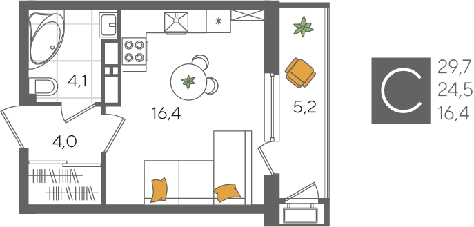 Студия 29 м2 в ЖК Рекорд 2 корпус null этаж 20