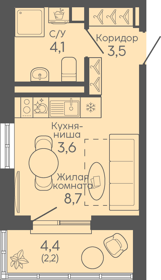 Студия 22 м2 в ЖК Район «Новокольцовский» корпус null этаж 10