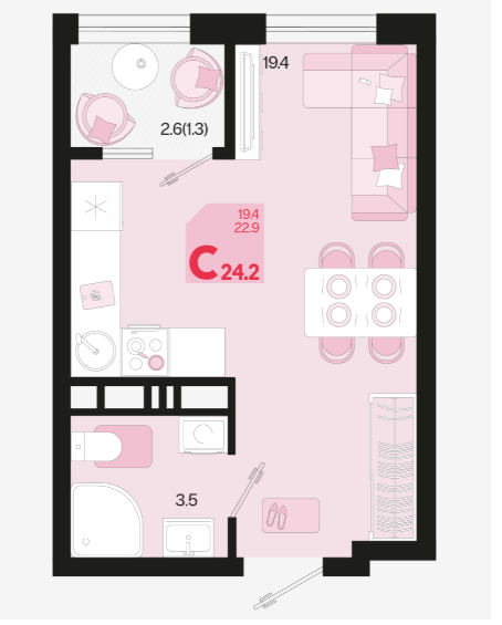 Студия 24.2 м2 в ЖК undefined корпус null этаж 12