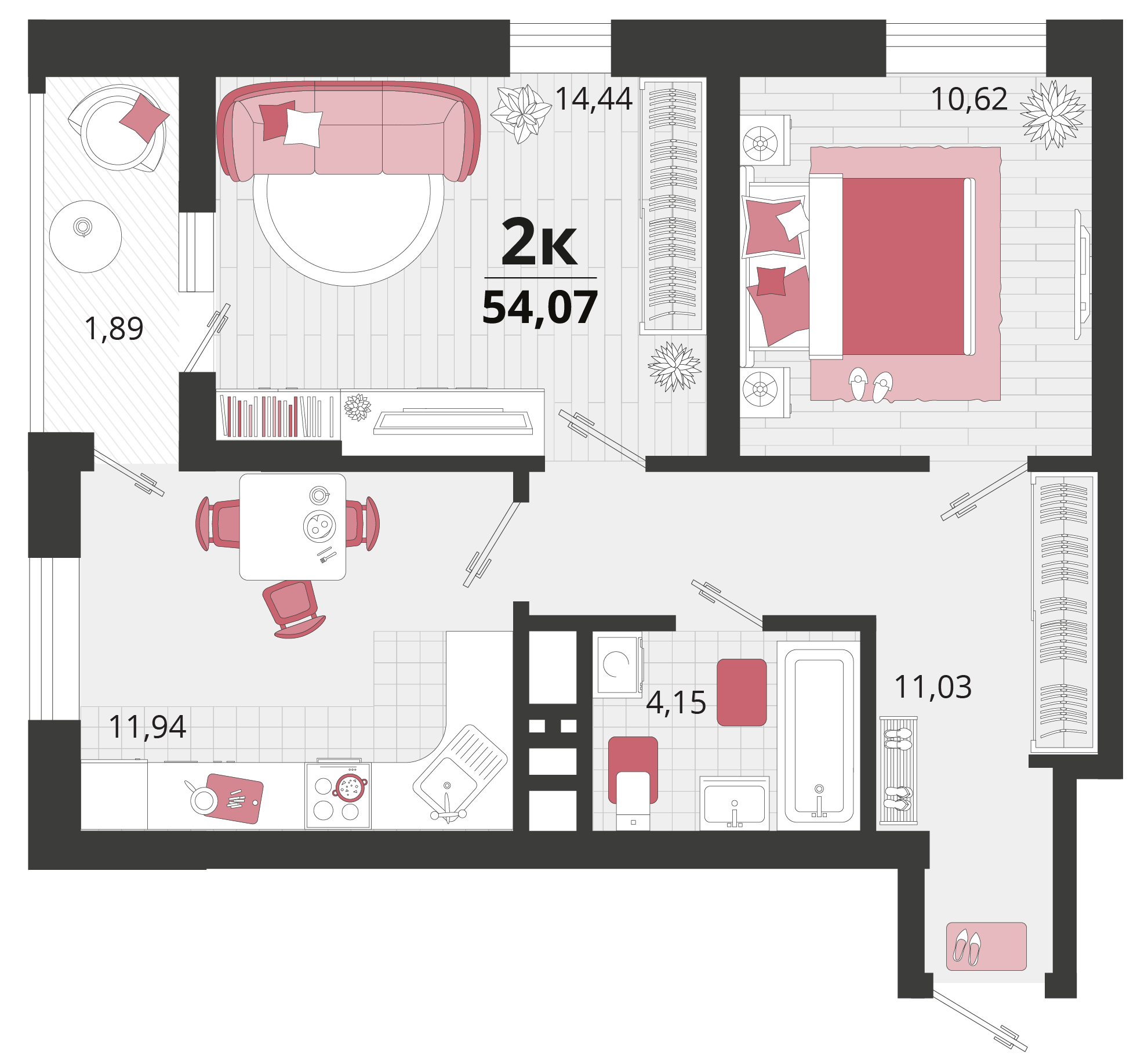 2-комнатная 54 м2 в ЖК Родные просторы корпус null этаж 10