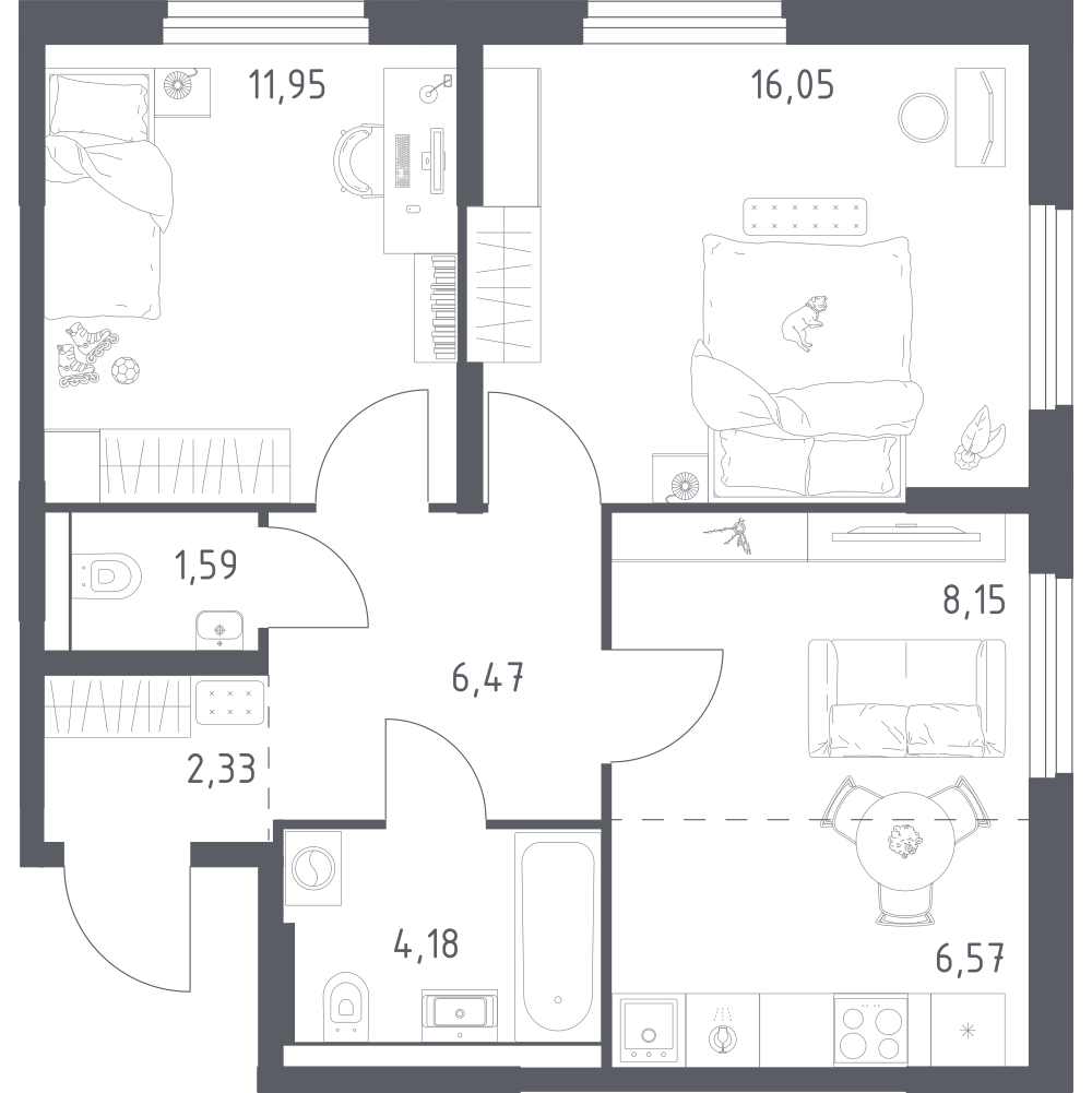 2-комнатная 57 м2 в ЖК Урбан Тау корпус null этаж 10