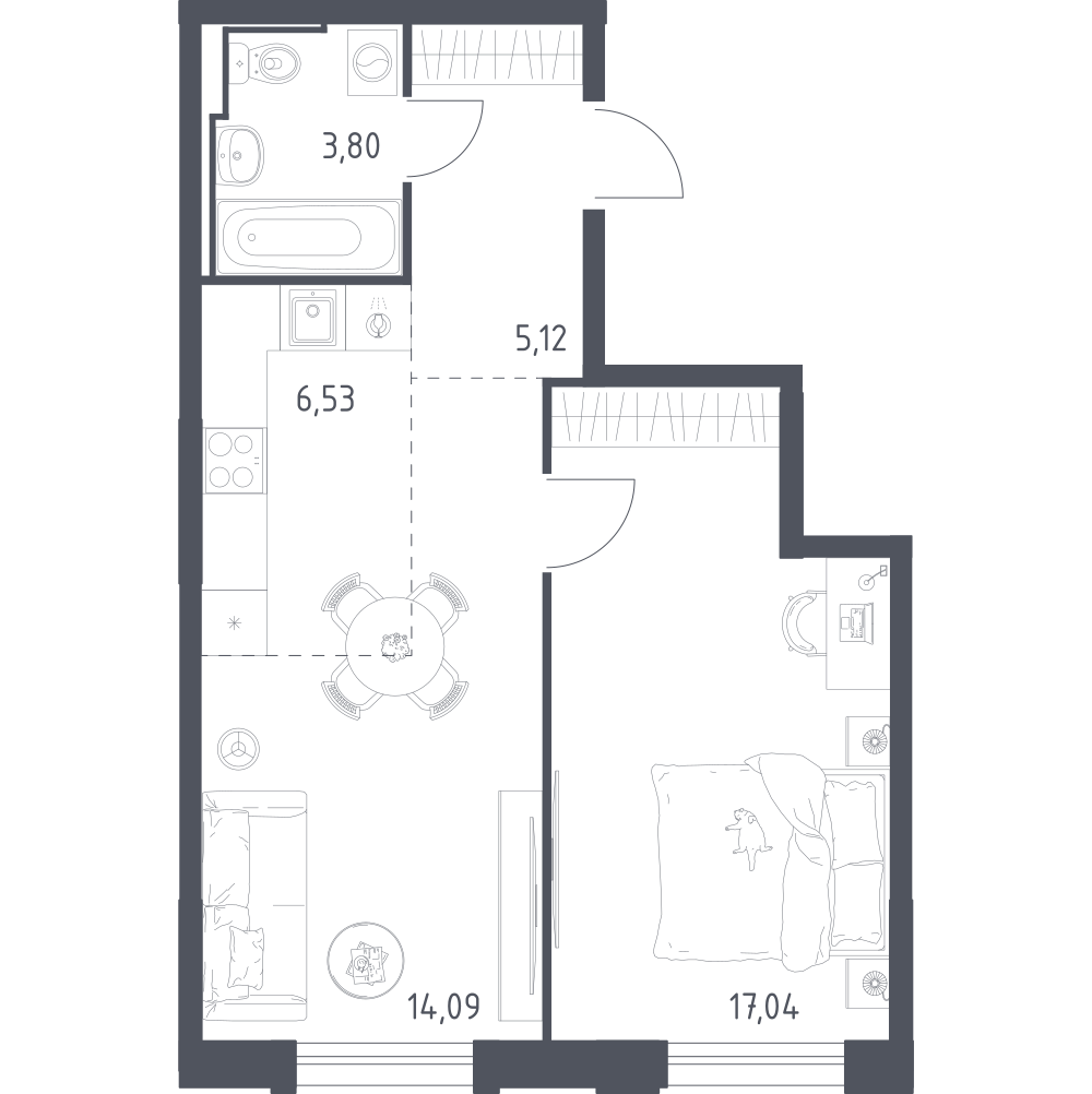 Студия 46 м2 в ЖК Рябиновая Роща корпус null этаж 6