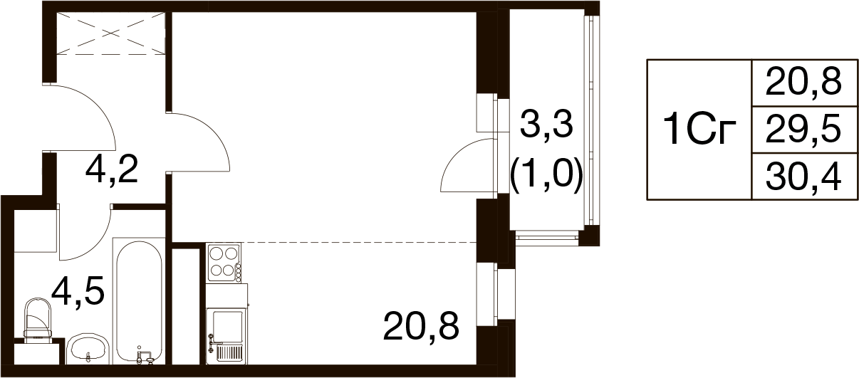 Студия 29 м2 в ЖК Идеал корпус null этаж 13