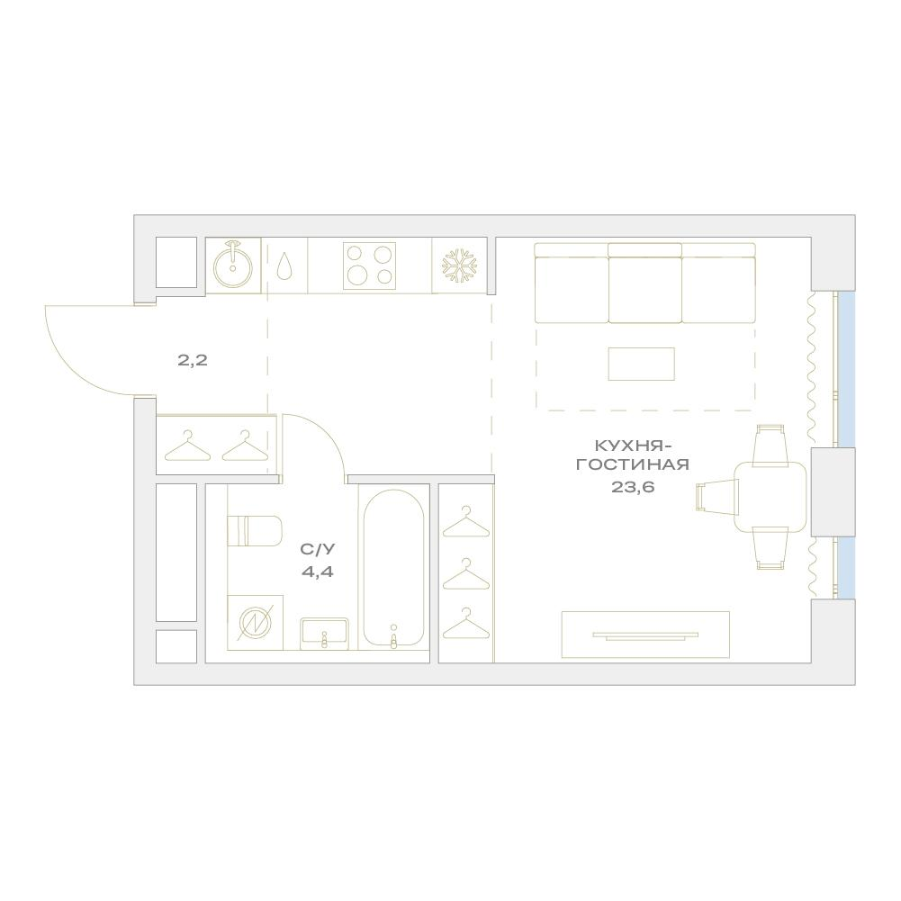 Студия 30 м2 в ЖК Детали корпус null этаж 13