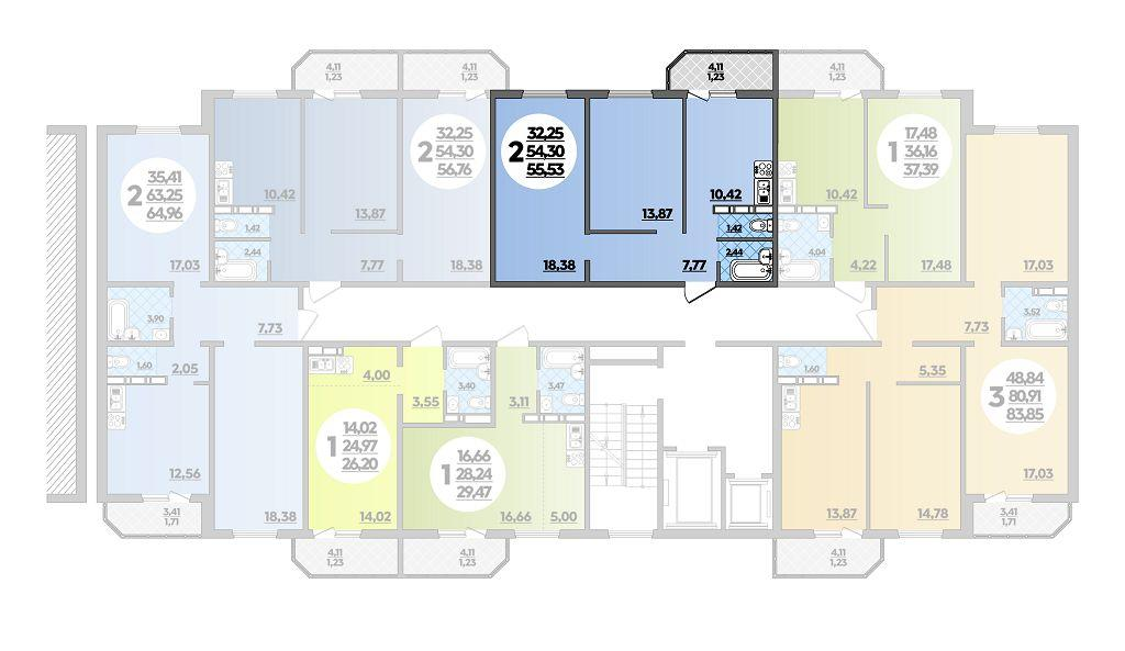 2-комнатная 55 м2 в ЖК Суворовский корпус null этаж 4