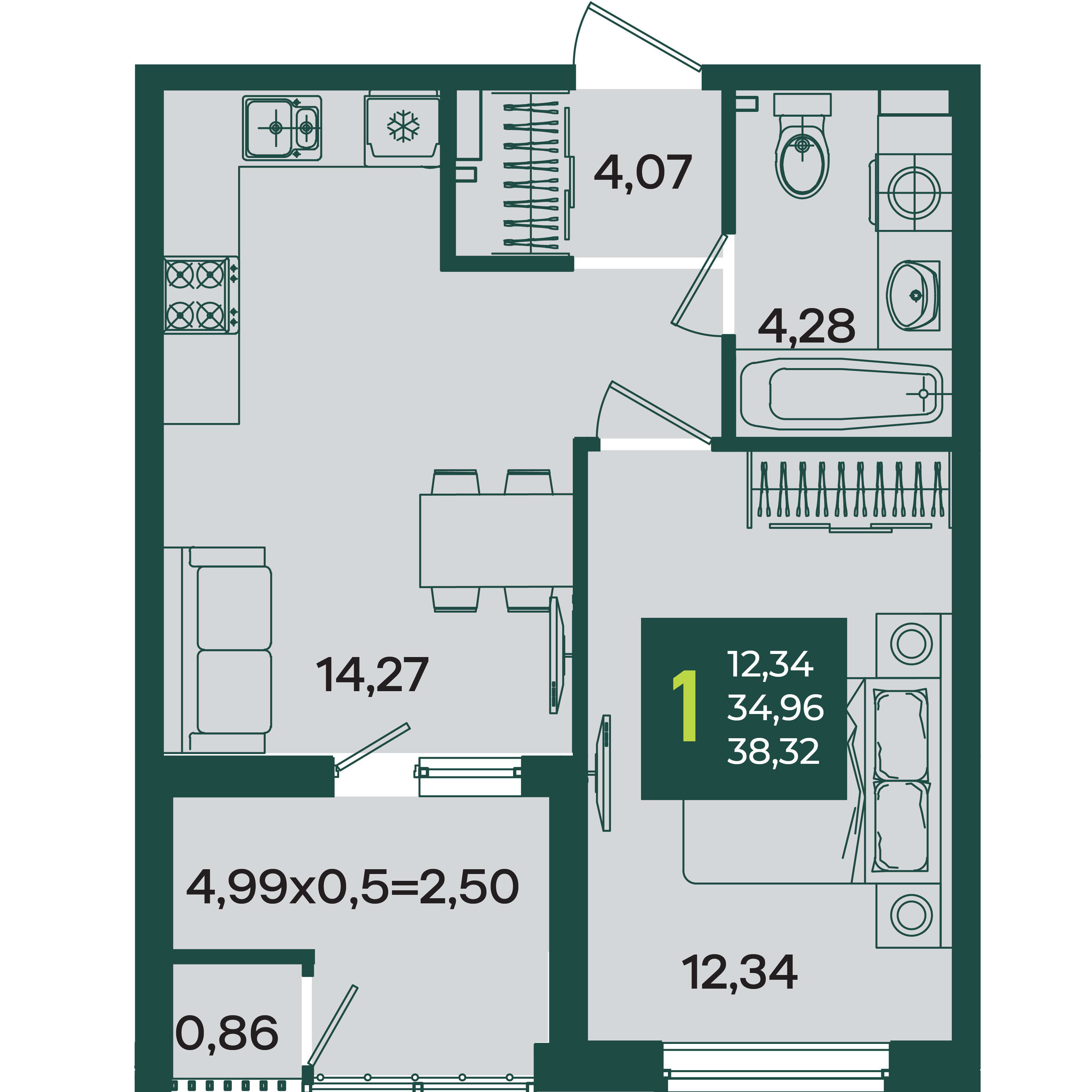 1-комнатная 38 м2 в ЖК Образцово корпус null этаж 2