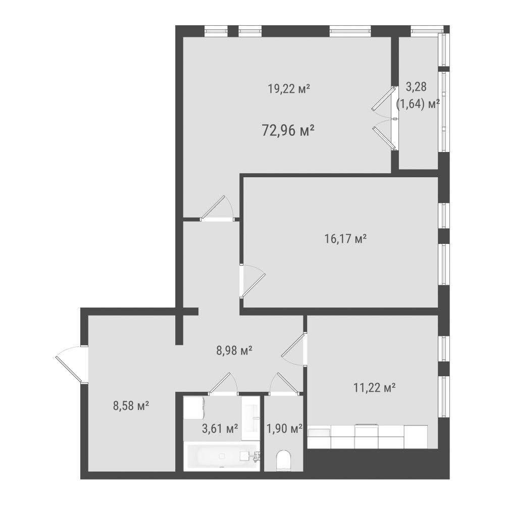 2-комнатная 71 м2 в ЖК Зеленая планета на Мира корпус null этаж 8