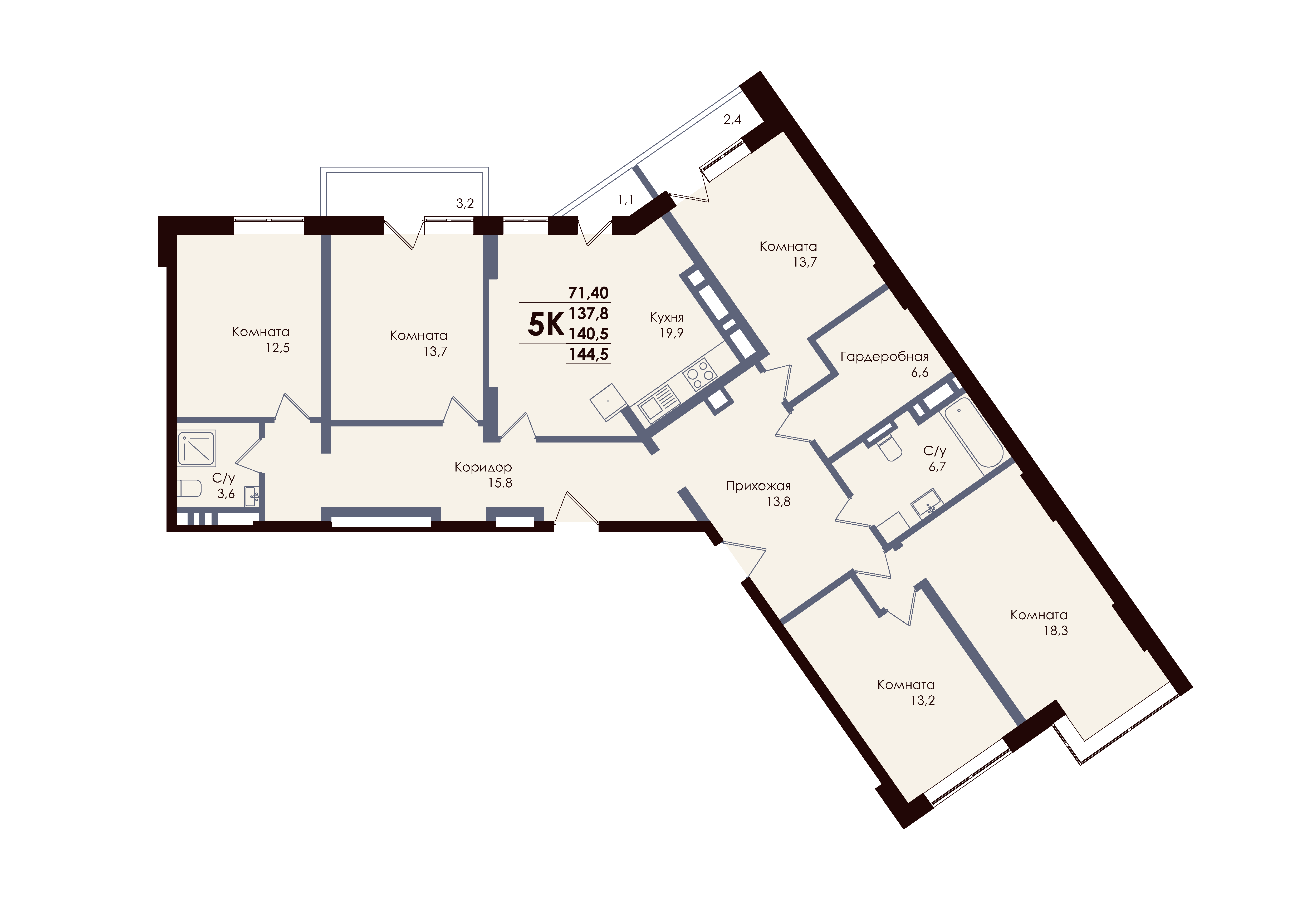 5-комнатная 139 м2 в ЖК Академия корпус null этаж 3