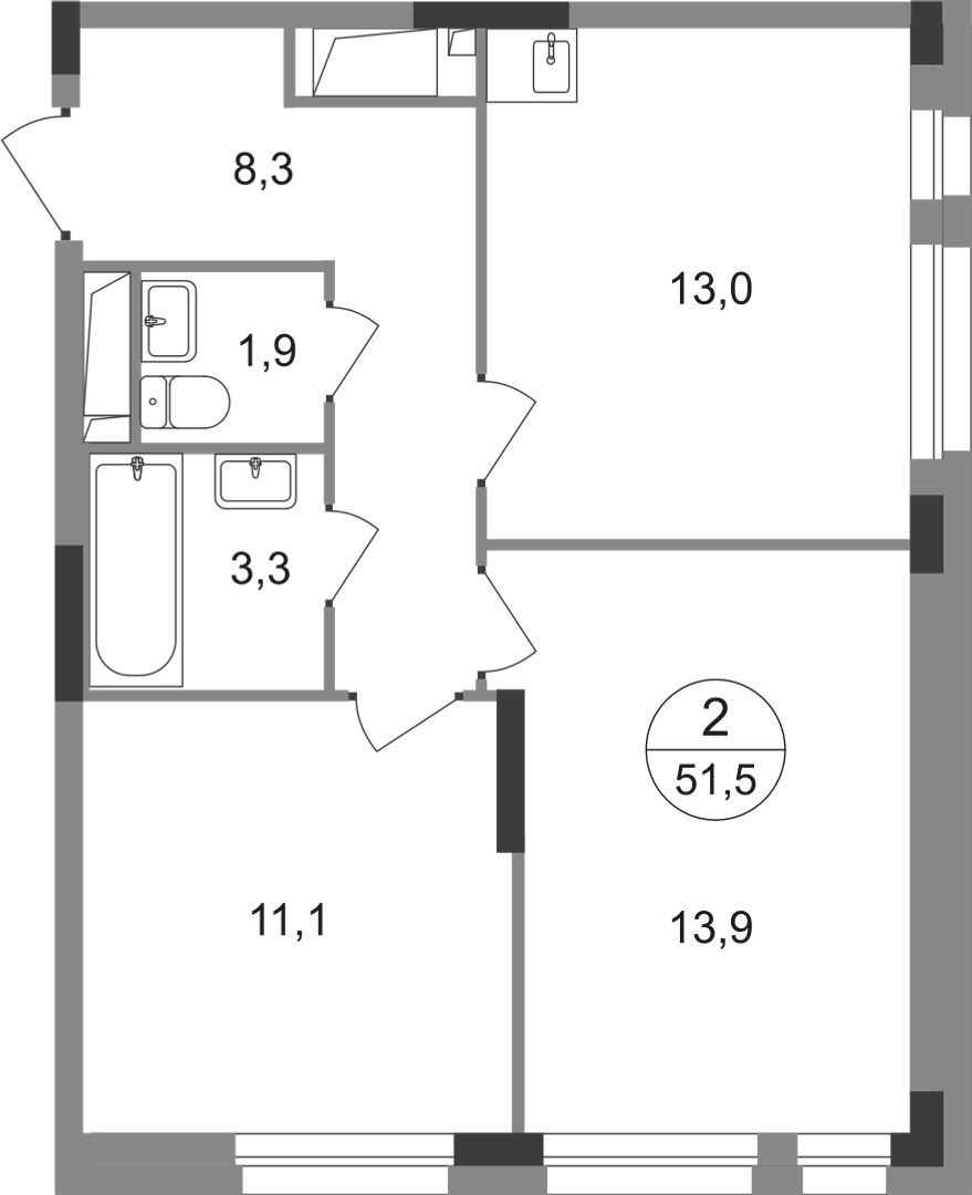 2-комнатная 51 м2 в ЖК Первый Московский корпус null этаж 16