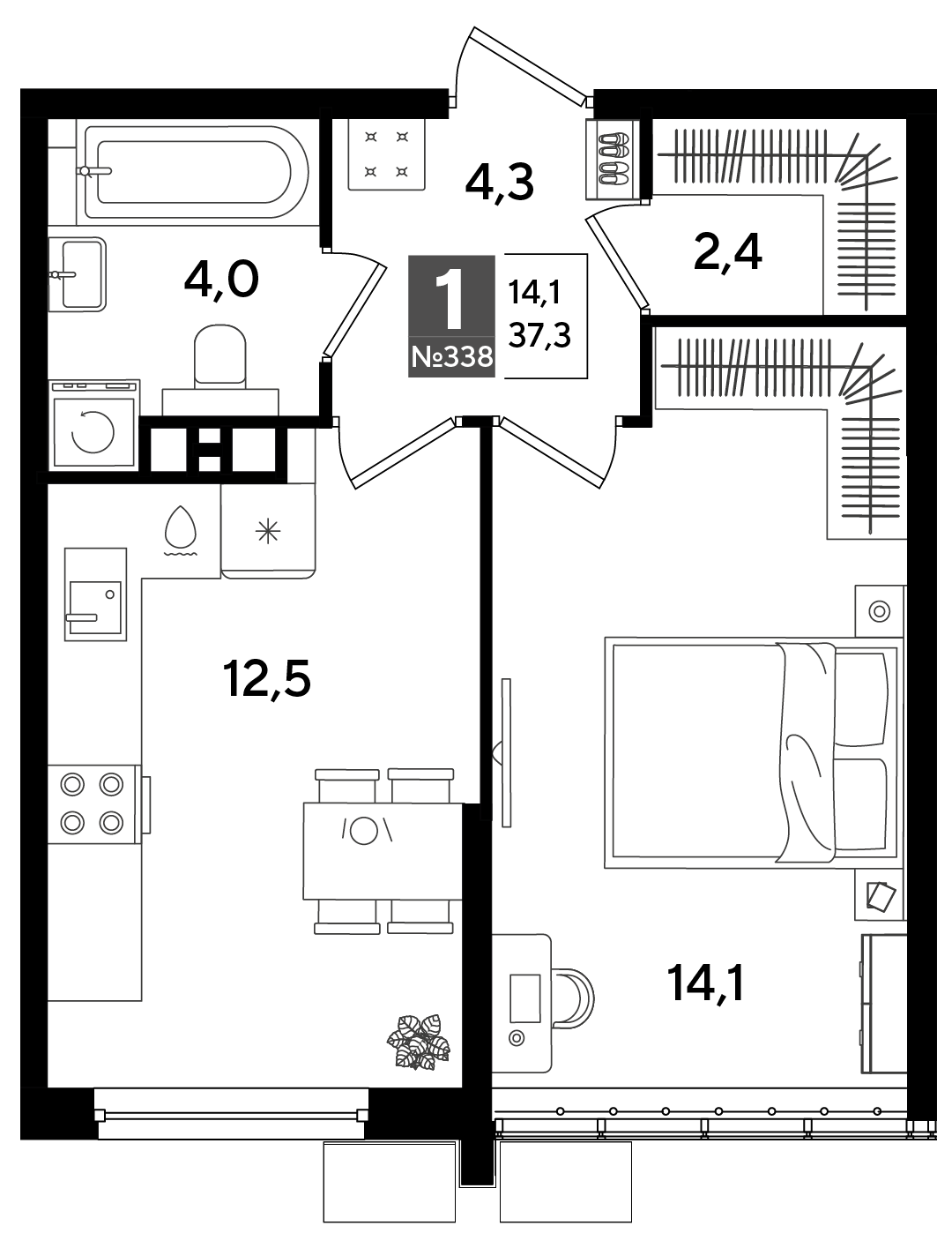 1-комнатная 37 м2 в ЖК Dogma Park корпус null этаж 10