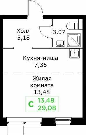 Студия 29 м2 в ЖК Кит корпус null этаж 18