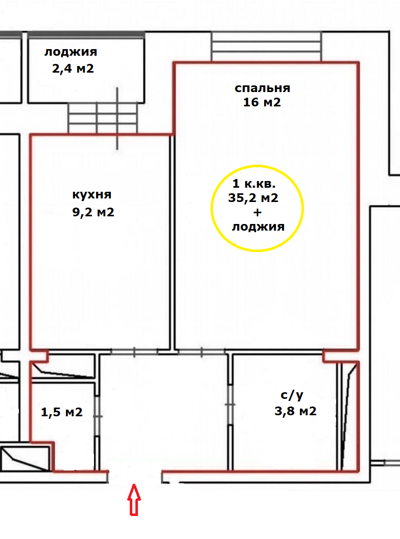1-комнатная 35.2 м2 в ЖК undefined корпус null этаж 1