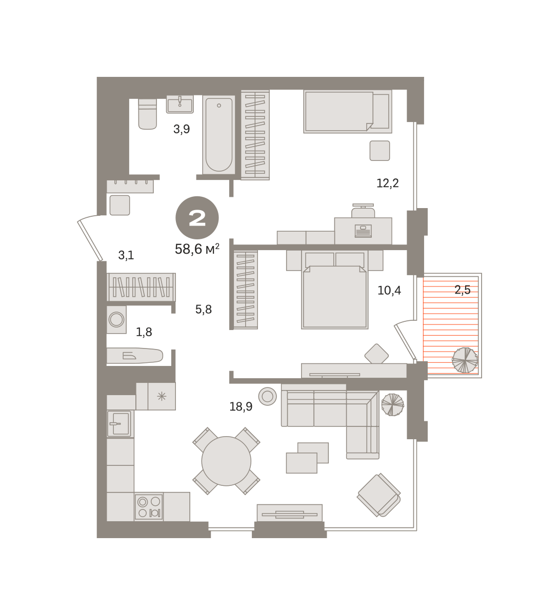 2-комнатная 58 м2 в ЖК Квартал Герцена корпус null этаж 5