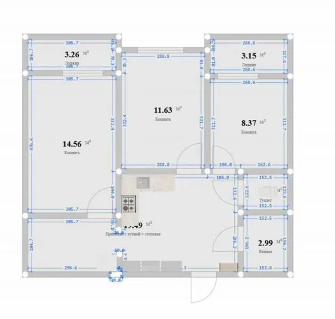 3-комнатная 57.5 м2 в ЖК undefined корпус null этаж 13