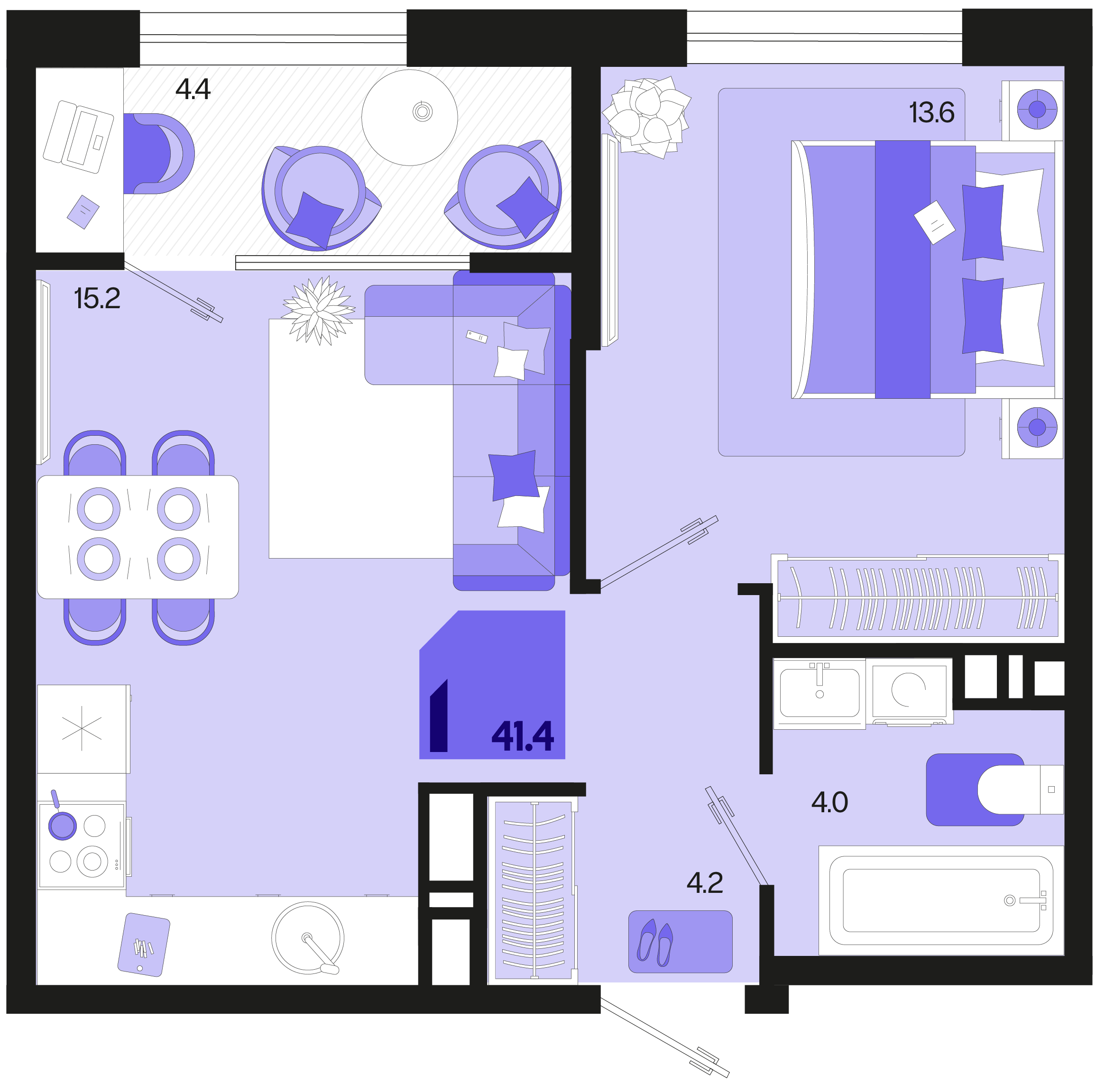 1-комнатная 41 м2 в ЖК Первое место корпус null этаж 11