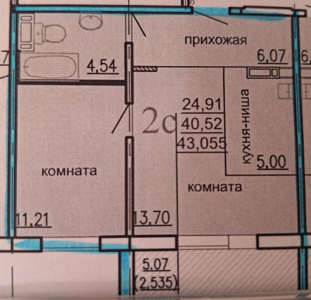 2-комнатная 43 м2 в ЖК undefined корпус null этаж 9