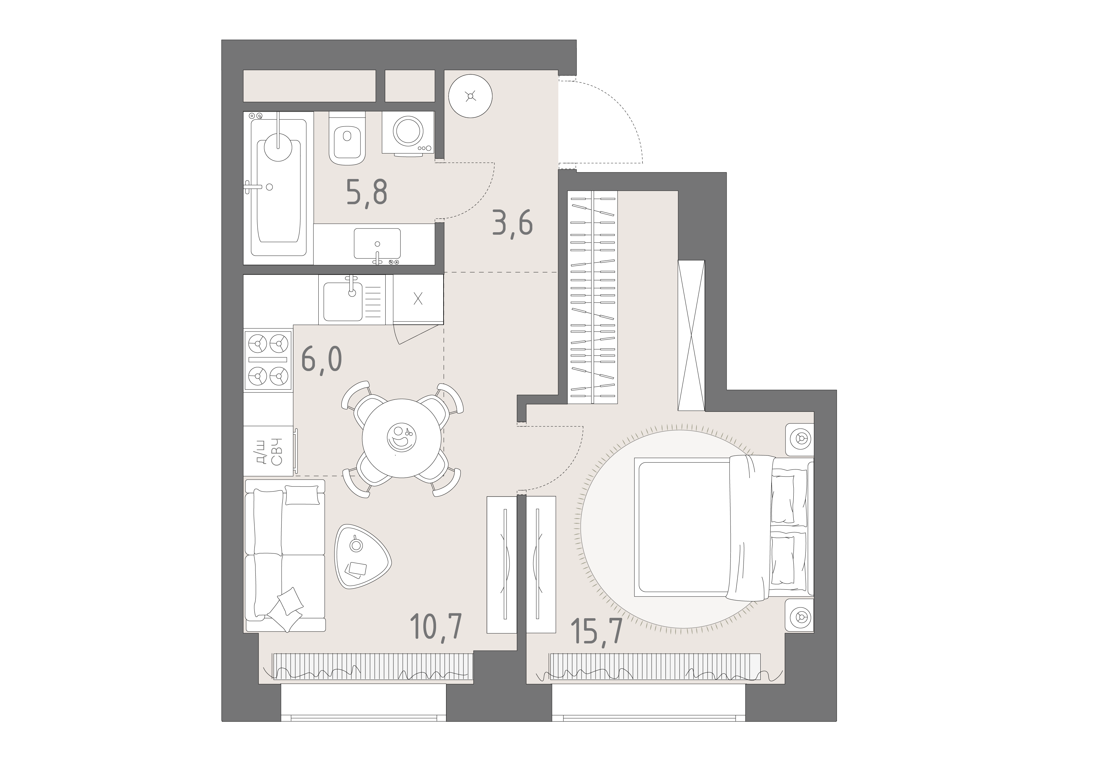 1-комнатная 41 м2 в ЖК Родина парк корпус null этаж 25