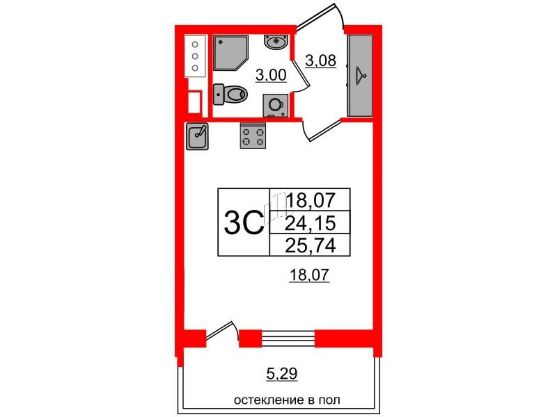 Студия 24 м2 в ЖК Титул в Московском корпус null этаж 7